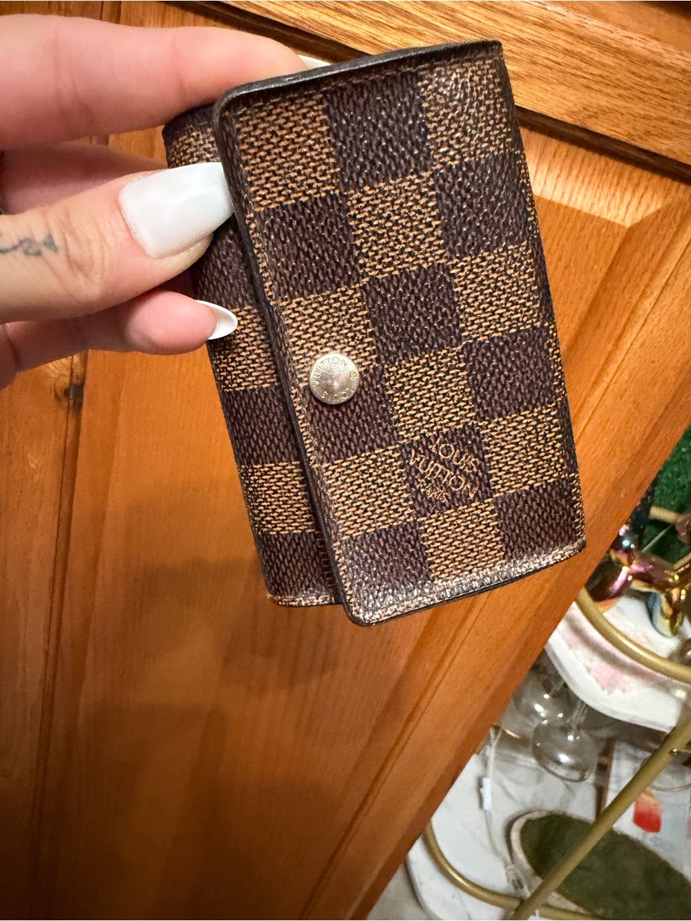 Authentic LV Designer-Style Brown Checkered Key Holder Wallet